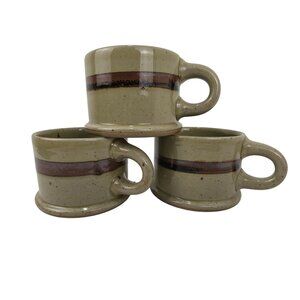 Set of 3 Dansk Ceramic Mugs BLT Brown Earth Tone Stripe Design Rustic Pottery